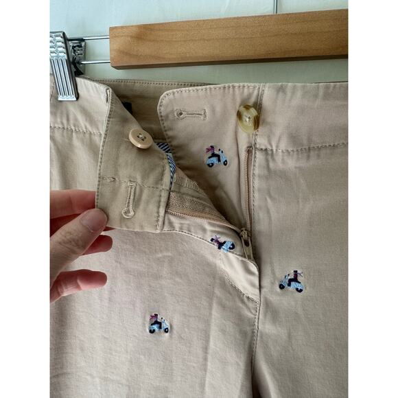 Talbots Women’s 4 Khaki Chino Pants Vespa Allover Embroidery Stretch Preppy EUC - Picture 8 of 10